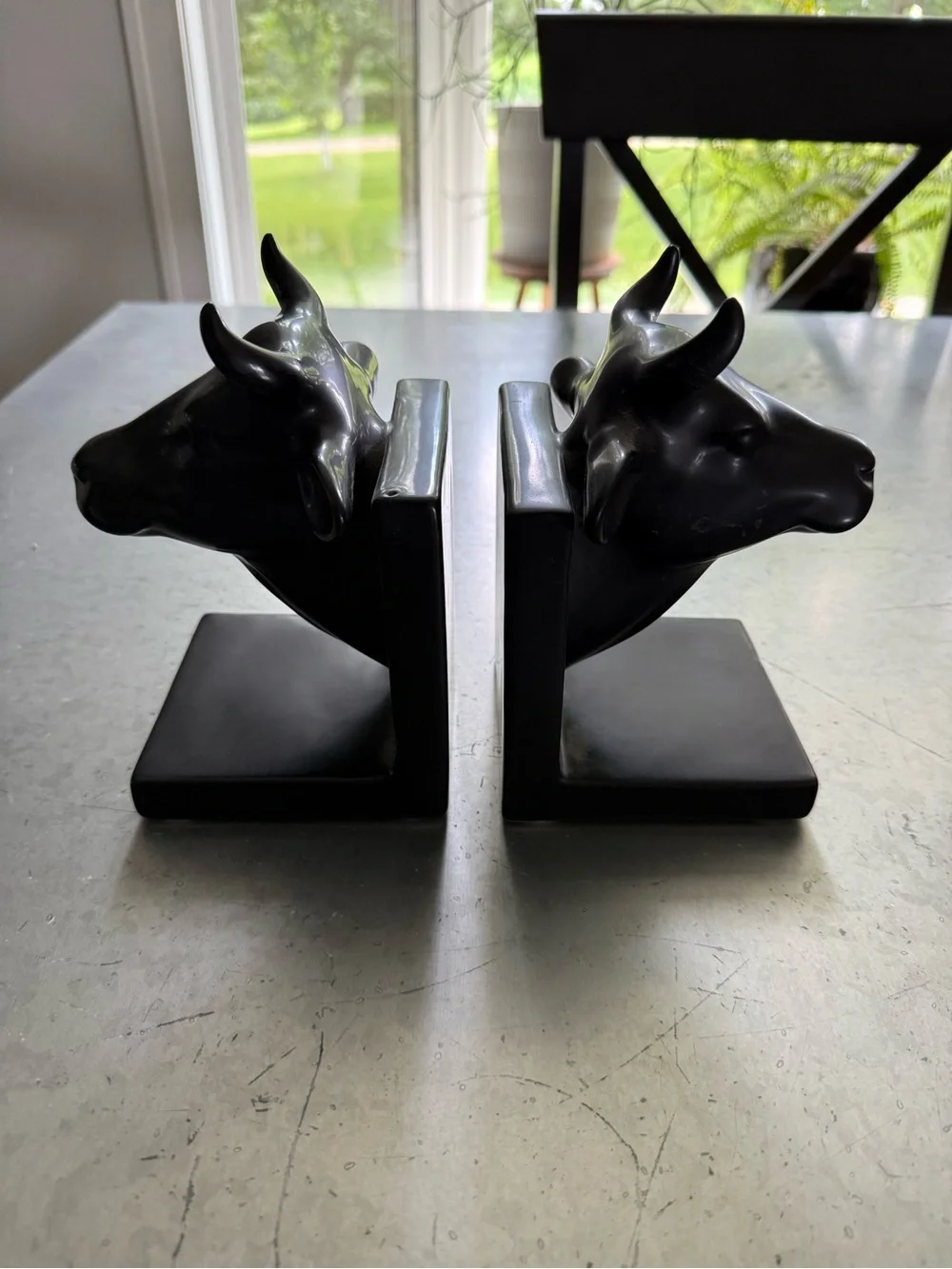 Black Bull Head Bookends - Pair